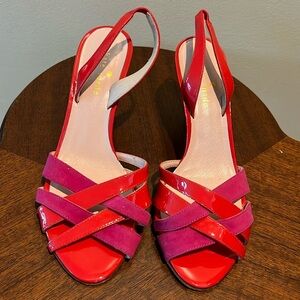 Kate Spade Sling back  Strappy sandals Patent & suede leather  pink/red  Sz. 6.5